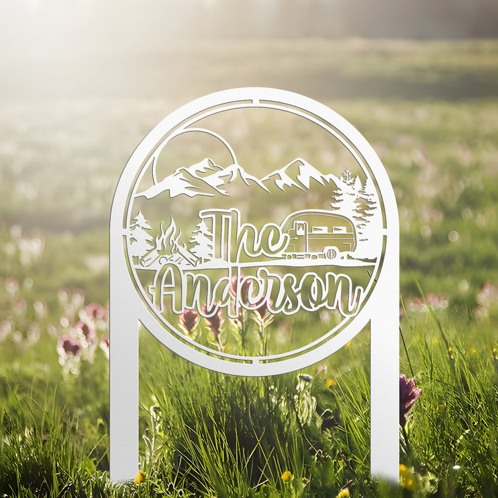 Custom Metal Campsite Sign, Personalized Family Name Sign, RV sign for Campsite, Happy Campers Yard sign, Camping Sign, Camper Decor