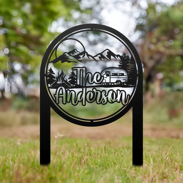 Custom Metal Campsite Sign, Personalized Family Name Sign, RV sign for Campsite, Happy Campers Yard sign, Camping Sign, Camper Decor