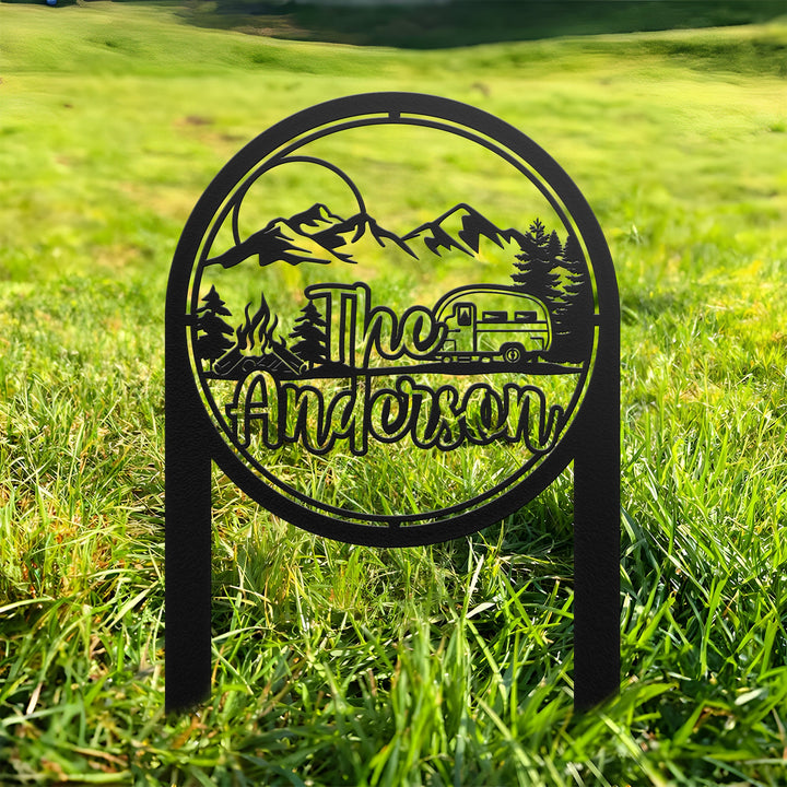 Custom Metal Campsite Sign, Personalized Family Name Sign, RV sign for Campsite, Happy Campers Yard sign, Camping Sign, Camper Decor
