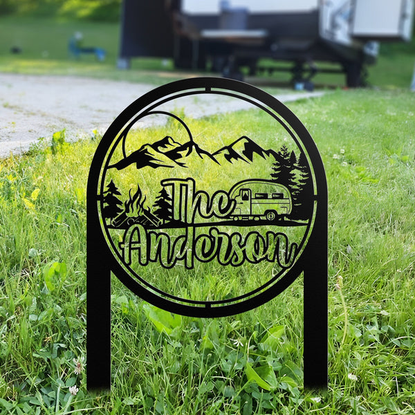 Custom Metal Campsite Sign, Personalized Family Name Sign, RV sign for Campsite, Happy Campers Yard sign, Camping Sign, Camper Decor