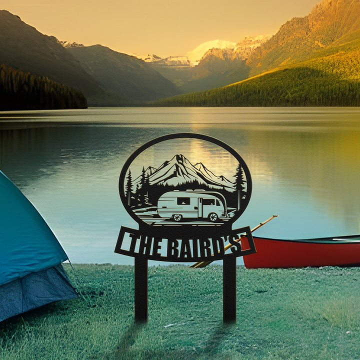 Happy Campers Yard sign, Camping Sign, Camper Decor, RV Decor, Family Name Sign, Anniversary Gift, Personalized Campsite Flag, Camping decor