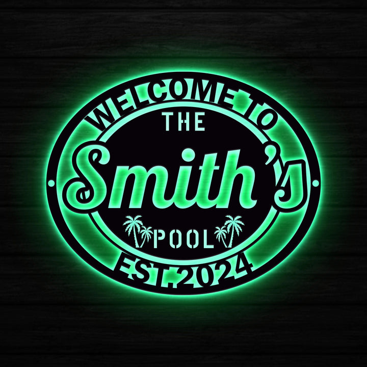 Personalized Led Light Backyard Pool Metal Sign, Outdoor Wall Decor, Metal Wall Decor,  Pool Decor, Personalized Home Decor, Metal Wall Art