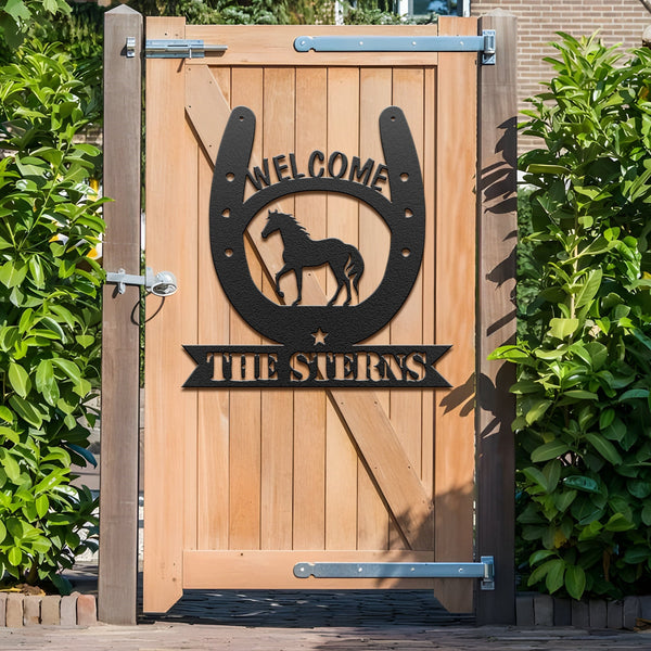 Custom Horseshoe Welcome Metal Sign, Personalized Name Family, Welcome Sign, Horse Ranch Metal Sign, Farmhouse Decor, Gift For Farmer