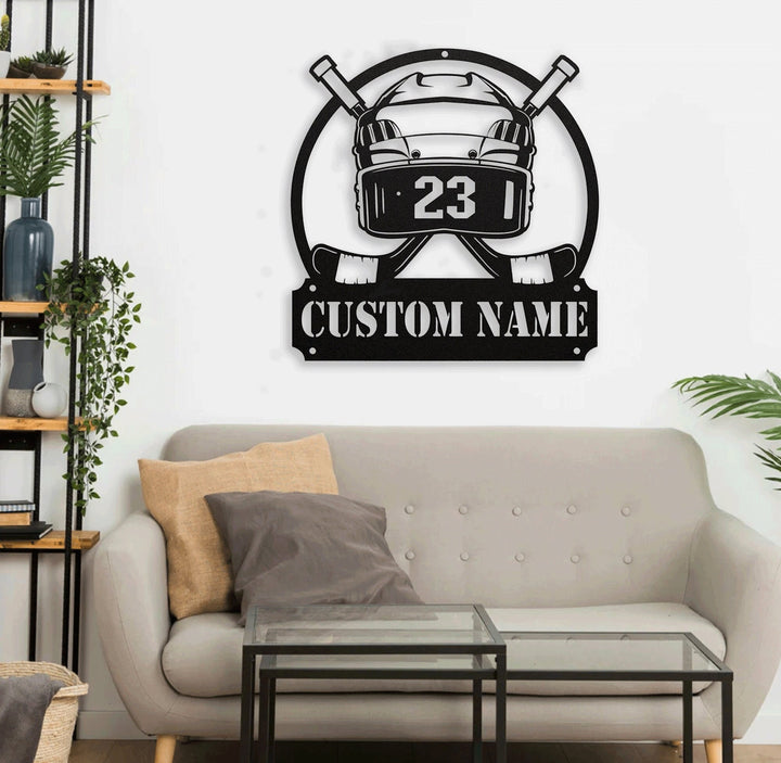 Hockey Player Metal Sign With LED Lights, Custom Air Hockey Name Metal Sign,Hockey Player Neon Sign Wall Decor, Hockey Neon Sign