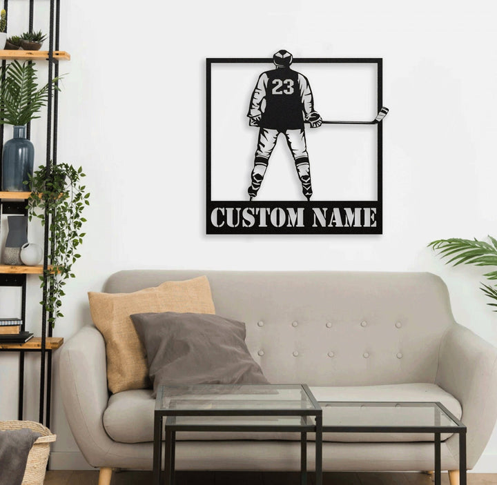 Custom Hockey Metal Wall Art With LED Light, Personalized Hockey Name Sign Decoration For Room, Hockey Metal Home Decor, Custom Hockey