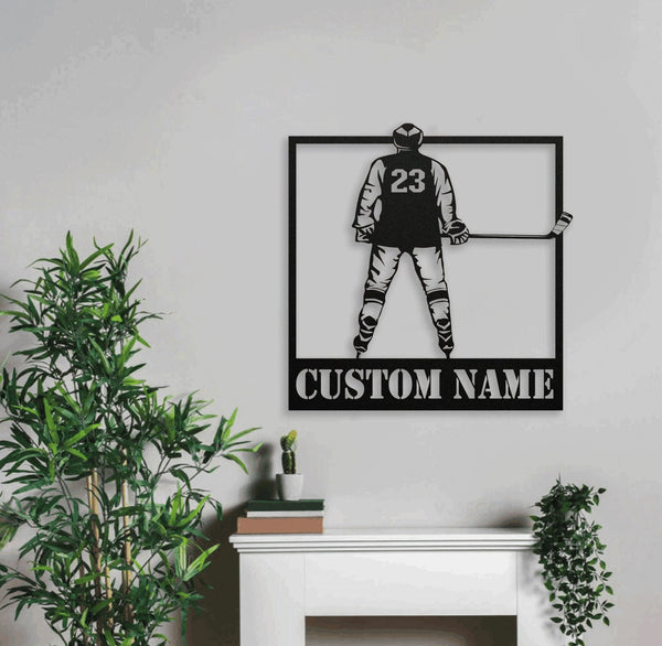 Custom Hockey Metal Wall Art With LED Light, Personalized Hockey Name Sign Decoration For Room, Hockey Metal Home Decor, Custom Hockey
