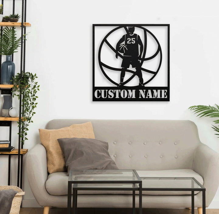 Basketball Player Monogram Metal Wall Art With LED Lights , Personalized Basketball Metal Sign Art LED RGB, Basketball Neon Metal Wall Decor