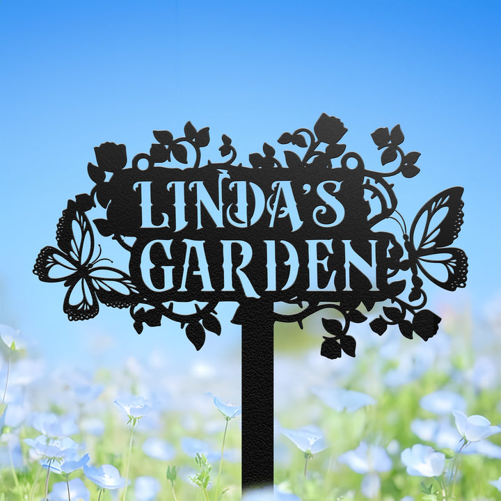 Custom Garden Sign with Stake, Personalized Garden Stake, Metal Flower Garden Sign, Yard Sign, Gift for Mom, Name Sign, Gardener Gift