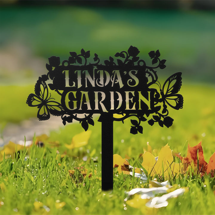 Custom Garden Sign with Stake, Personalized Garden Stake, Metal Flower Garden Sign, Yard Sign, Gift for Mom, Name Sign, Gardener Gift