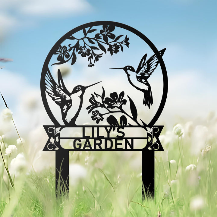 Custom Hummingbird Metal Garden Stake, Custom Garden Name Sign, Hummingbird Sign, Personalized Garden Sign, Garden Decor, Gift for Mom