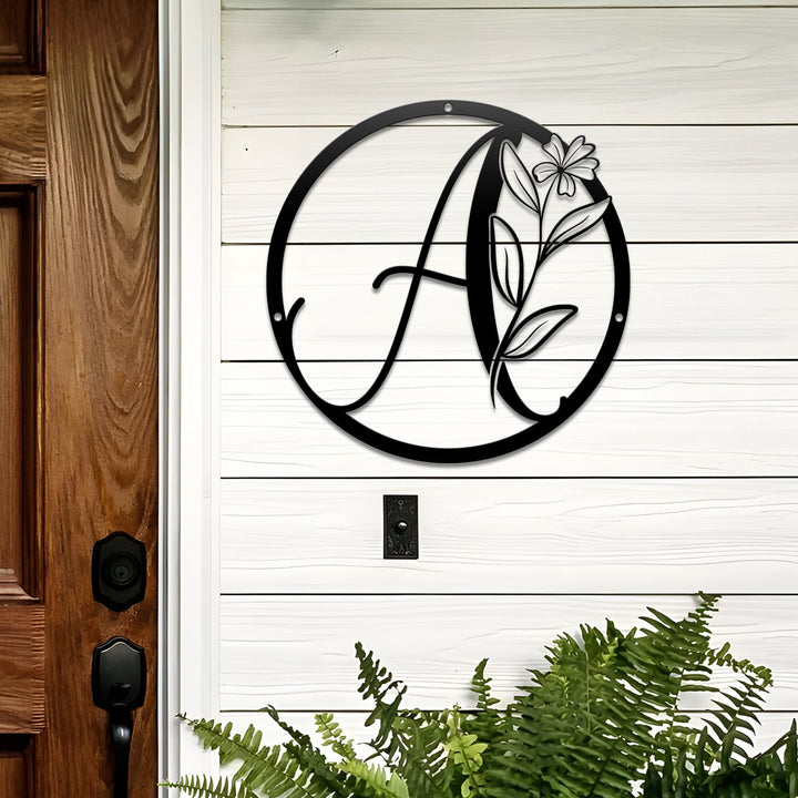 Metal LED Light Circle Letter Floral Monogram, Wall Monogram Sign Couples Gift, Metal Sign Home Decor, Wedding Gift, Family Name Wall Decor