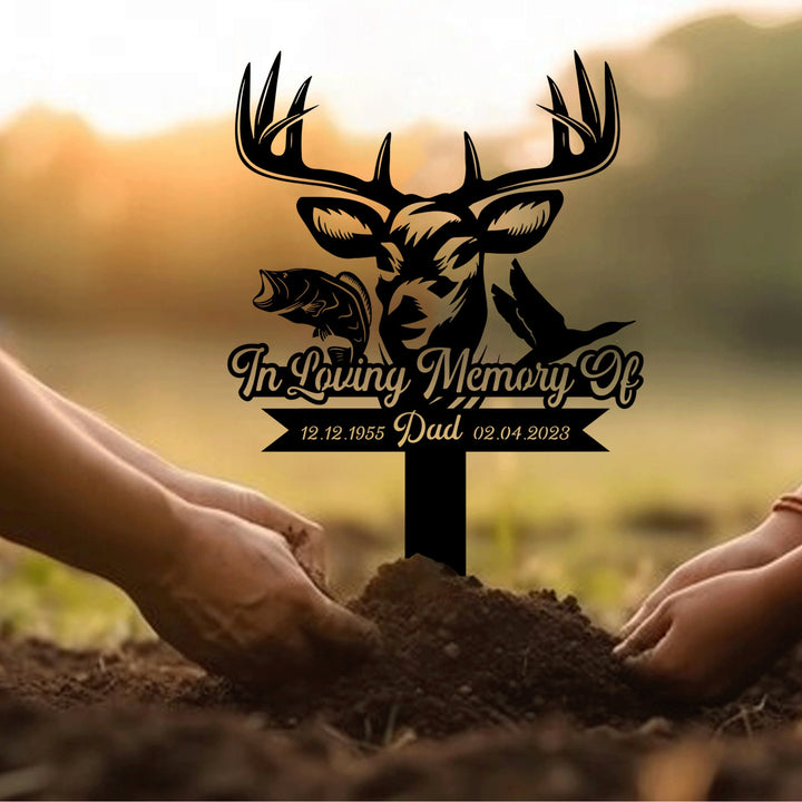 Personalized Hunting Memorial Stake, Fishing Memorial Stake, Cemetery Stake, Dad Grave Marker, Fisher Loss, In Memorial Of Gift, Hunter Loss