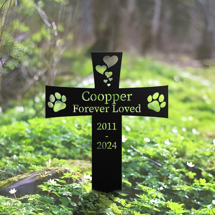Custom Metal Pet Memorial Stake,Dog Paw Prints Grave Marker,Personalized Dog Cat Loss Gift,Cross Garden Stake for Loss of Pet,Dog Mom Gift