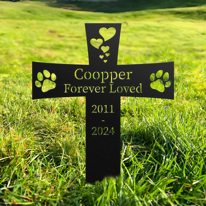 Custom Metal Pet Memorial Stake,Dog Paw Prints Grave Marker,Personalized Dog Cat Loss Gift,Cross Garden Stake for Loss of Pet,Dog Mom Gift