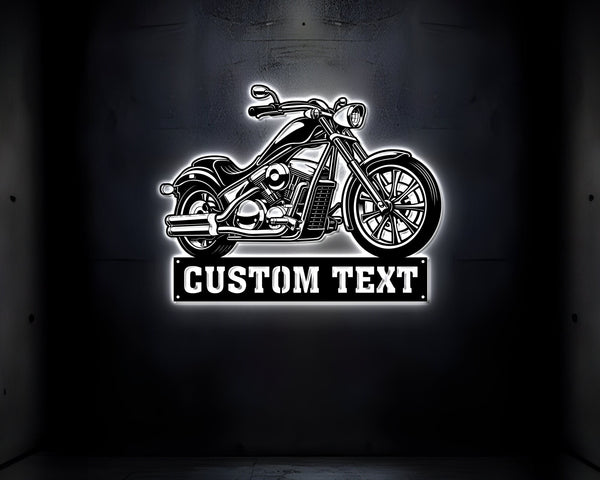 Custom Chopper Motorcycle Metal Sign With Lights, Motorbike Biker Name Signs, Motorcycle Metal Wall Art, Garage Decor, Motocross Biker Gift