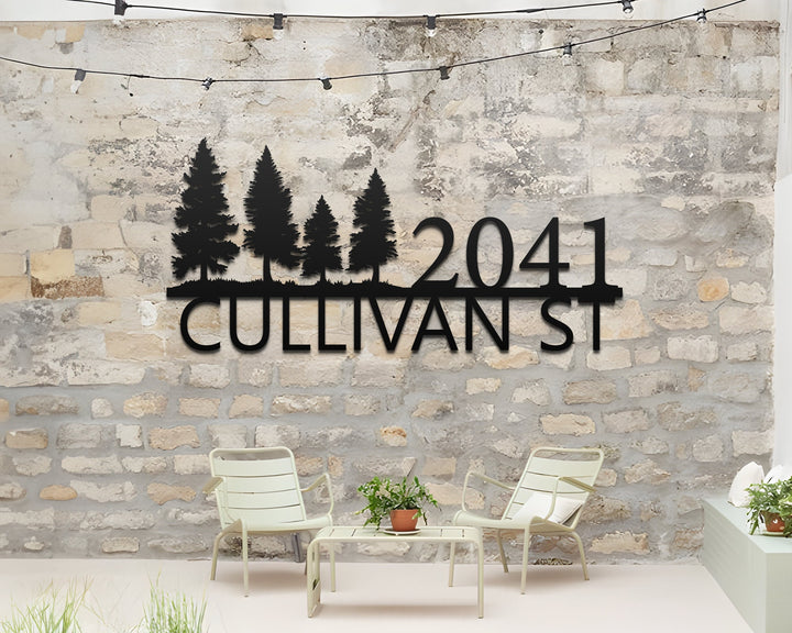 Custom Metal Address Sign, Personalized Pine Tree Number Sign, Address Metal Sign With Street Name, Entrance Metal Sign, Lake House Decor