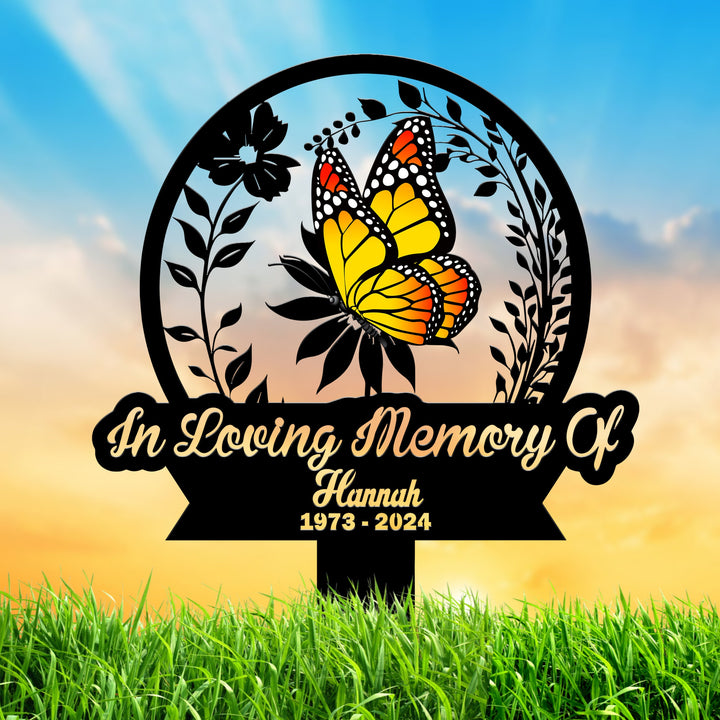 Personalized Butterfly Memorial Stake Metal, Butterfly Garden Stakes, Memorial Metal Stake, Loss of Grandma,Mothers Day Grave Marker Outdoor