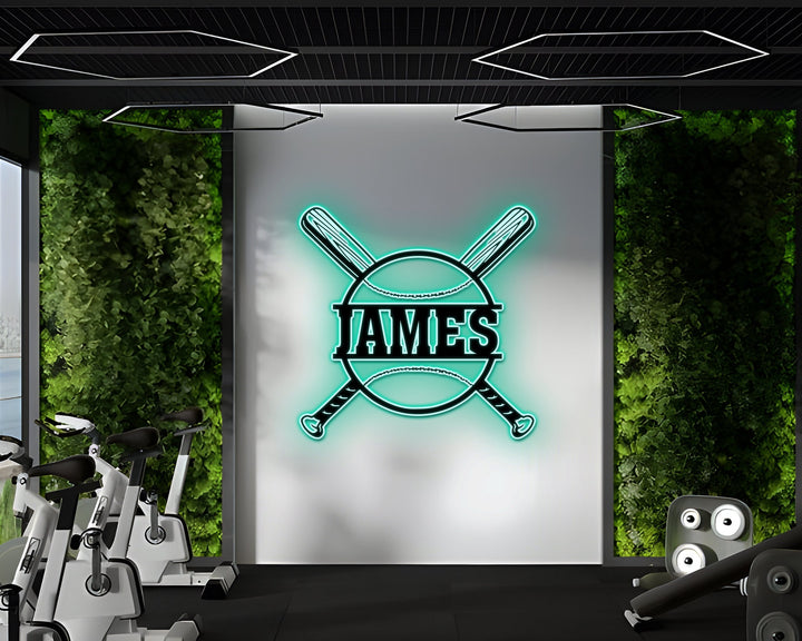 Personalized Baseball Bat Metal Name Sign LED Light, Metal Wall Art Decor, American Softball Player Name Sign, Baseball Lover Gift