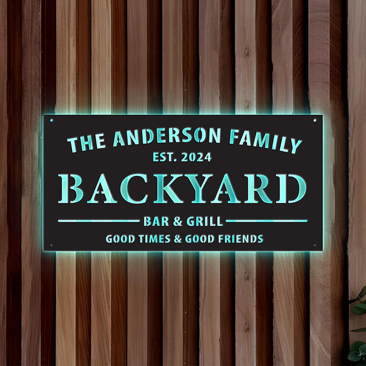 Personalized LED Light Backyard Sign Custom Bar & Grill Sign Metal Sign Bar Signs Home Decor, Custom BBQ Signs, Outdoor Kitchen Metal Signs