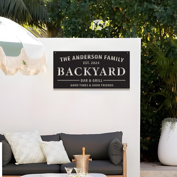 Personalized LED Light Backyard Sign Custom Bar & Grill Sign Metal Sign Bar Signs Home Decor, Custom BBQ Signs, Outdoor Kitchen Metal Signs