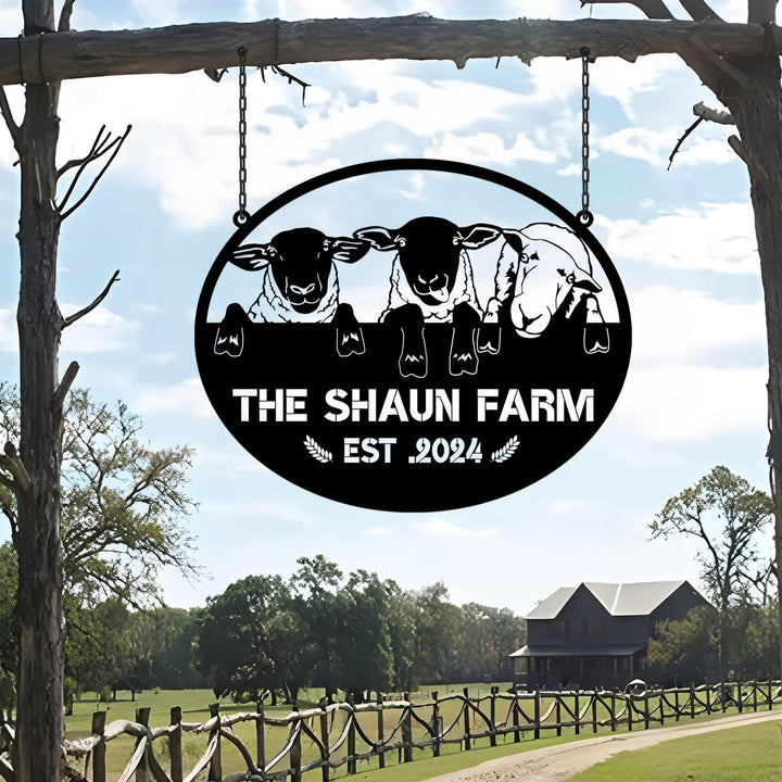 Personalized Sheep Farm Metal Sign, Lamp Farmhouse Decor, Family Name Sign, Metal Garden Sign, Farmer Gift, Farm Metal Art, Metal Farm Sign