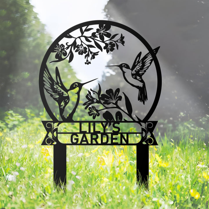 Custom Hummingbird Metal Garden Stake, Custom Garden Name Sign, Hummingbird Sign, Personalized Garden Sign, Garden Decor, Gift for Mom