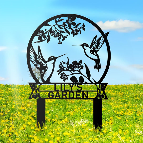 Custom Hummingbird Metal Garden Stake, Custom Garden Name Sign, Hummingbird Sign, Personalized Garden Sign, Garden Decor, Gift for Mom