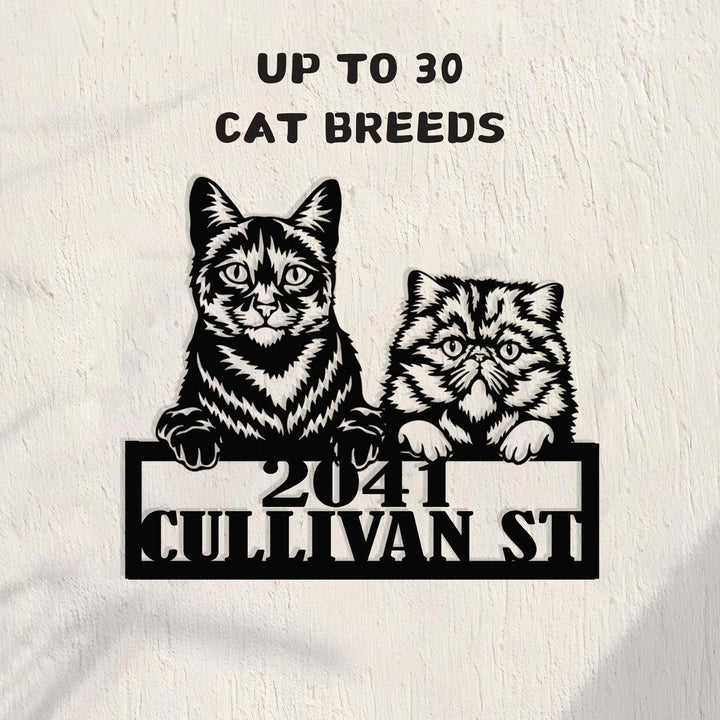 Custom Cat Metal Sign, Custom Cat Address House Number Sign, Cat Monogram, Cat Sign, Cat Mom Gift, Cat Gift, Cat House Decor, Gift for Cats