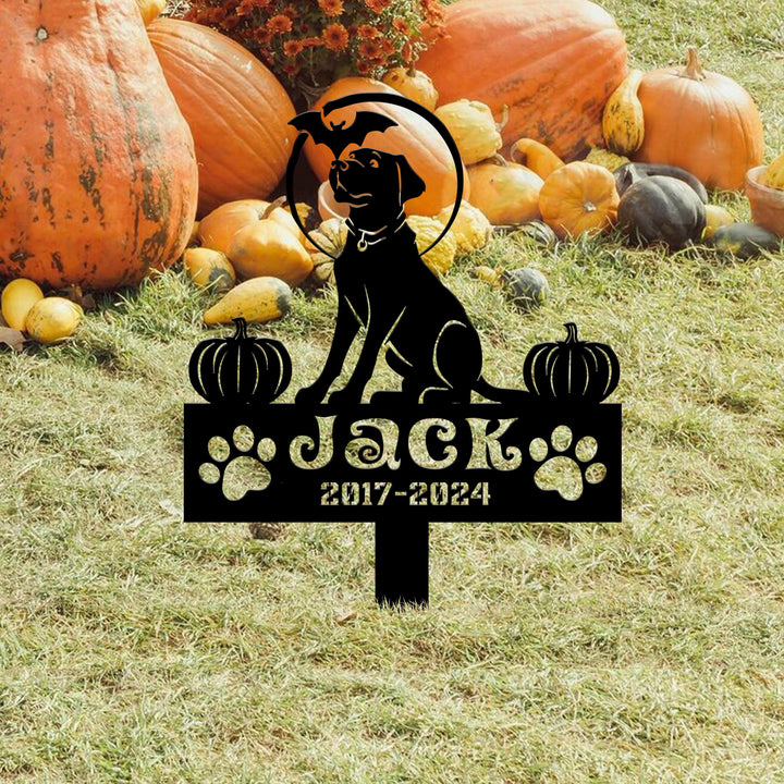 Halloween Personalized Dog Memorial Meal Sign, Pet Grave Marker, Remembrance Stake, Labrador Retriever Sign, Metal Stake, Labrador Retriever