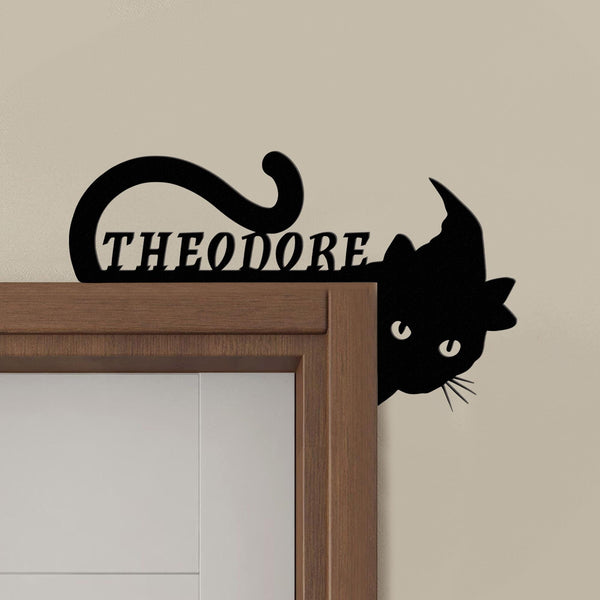 Custom Cat Door Corner Decor, Black Cat Lover, Metal Signs, Halloween Door Corner Art, Cat Witch Hat Gift, Spooky Halloween, Halloween Gift