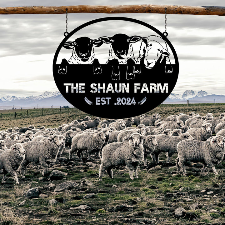 Personalized Sheep Farm Metal Sign, Lamp Farmhouse Decor, Family Name Sign, Metal Garden Sign, Farmer Gift, Farm Metal Art, Metal Farm Sign