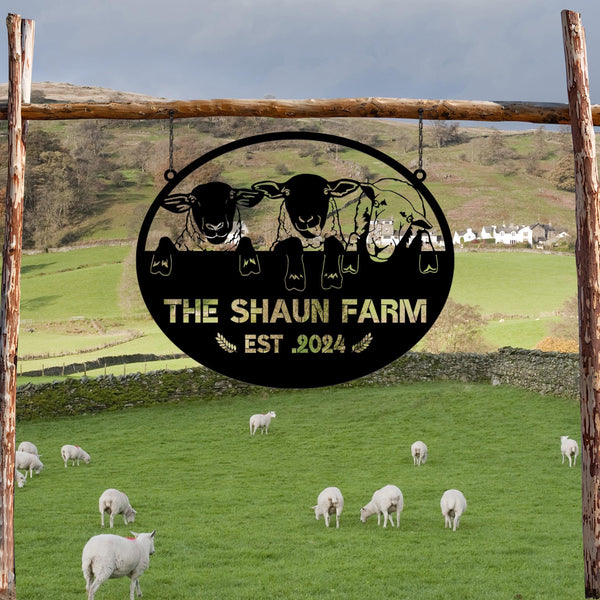 Personalized Sheep Farm Metal Sign, Lamp Farmhouse Decor, Family Name Sign, Metal Garden Sign, Farmer Gift, Farm Metal Art, Metal Farm Sign