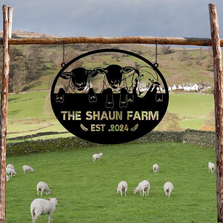 Personalized Sheep Farm Metal Sign, Lamp Farmhouse Decor, Family Name Sign, Metal Garden Sign, Farmer Gift, Farm Metal Art, Metal Farm Sign