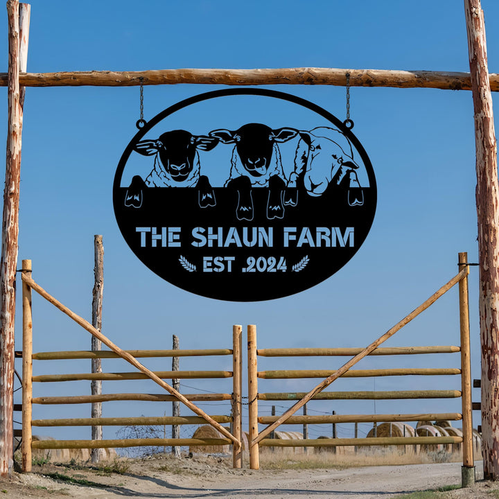 Personalized Sheep Farm Metal Sign, Lamp Farmhouse Decor, Family Name Sign, Metal Garden Sign, Farmer Gift, Farm Metal Art, Metal Farm Sign
