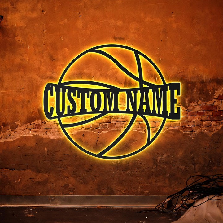 Custom Basketball Metal Wall Art LED Light Personalized Player Lover Sign Home Decor Kid Boy Girl Nursery Decoration Birthday Christmas Gift