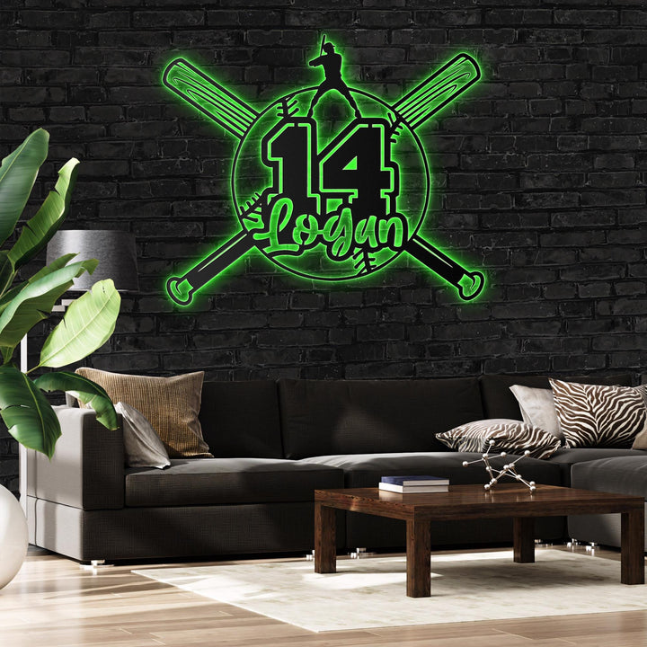 Custom Baseball Metal Wall Art LED Light Personalized Softball Player Name Sign Home Decor Kid Nursery Decoration Birthday Xmas Gifts