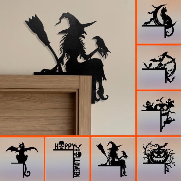 Halloween Door Corner Metal Sign, Haunted Mansion with Ghost Door Topper, Halloween Silhouette, Door Topper, Halloween Decor, Halloween Gift