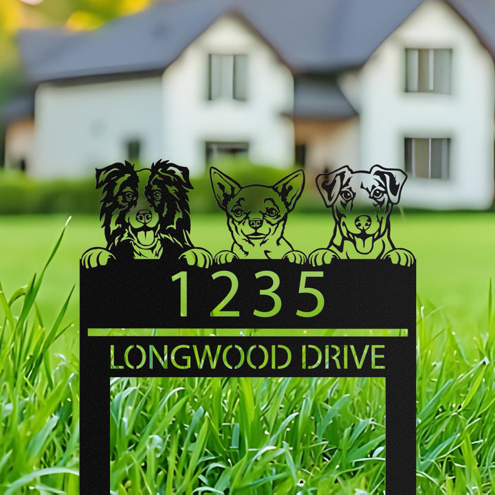 Custom Peeking Dogs Address Stake, Puppy Metal Address Sign House number, Hanging Address Plaque, Outdoor Garden Decor, Dog Lover's Gifts