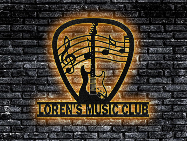 Custom Guitar Metal Sign With LED Lights, Guitar Metal Wall Art, Musician Gifts, Guitar Player Name Sign, Studio Decor, Guitar Lover Gift
