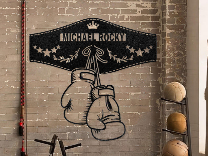 Custom Boxing Gloves Metal Wall Art with LED Light - Personalized King Boxer Belt Name Sign Home Decor - Ideal for Home Decor & Gift