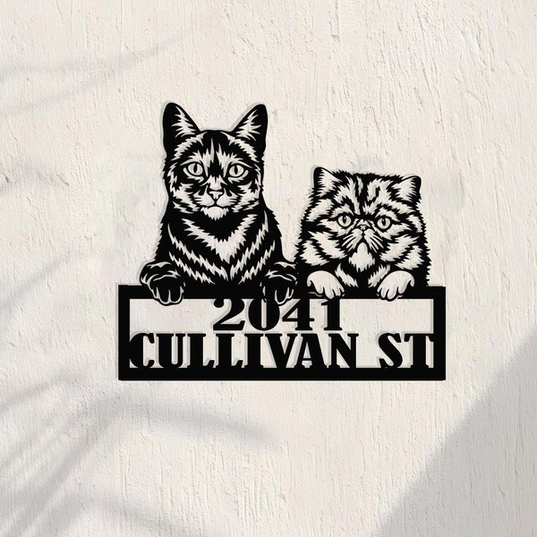 Custom Cat Metal Sign, Custom Cat Address House Number Sign, Cat Monogram, Cat Sign, Cat Mom Gift, Cat Gift, Cat House Decor, Gift for Cats