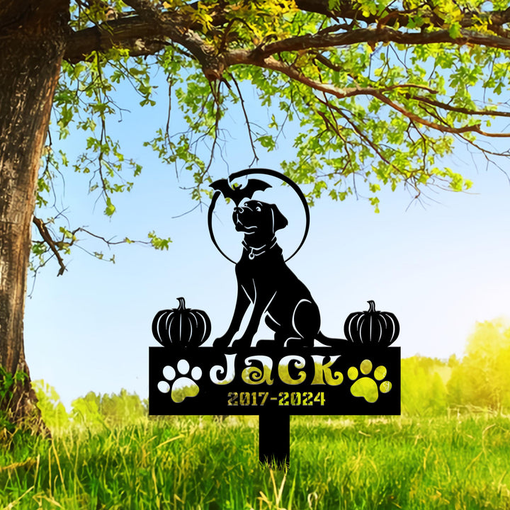Halloween Personalized Dog Memorial Meal Sign, Pet Grave Marker, Remembrance Stake, Labrador Retriever Sign, Metal Stake, Labrador Retriever