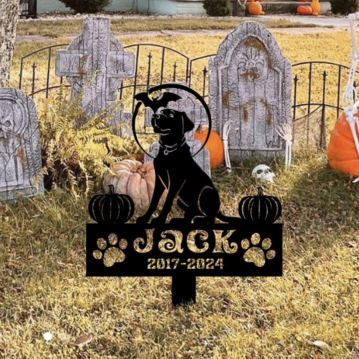 Halloween Personalized Dog Memorial Meal Sign, Pet Grave Marker, Remembrance Stake, Labrador Retriever Sign, Metal Stake, Labrador Retriever