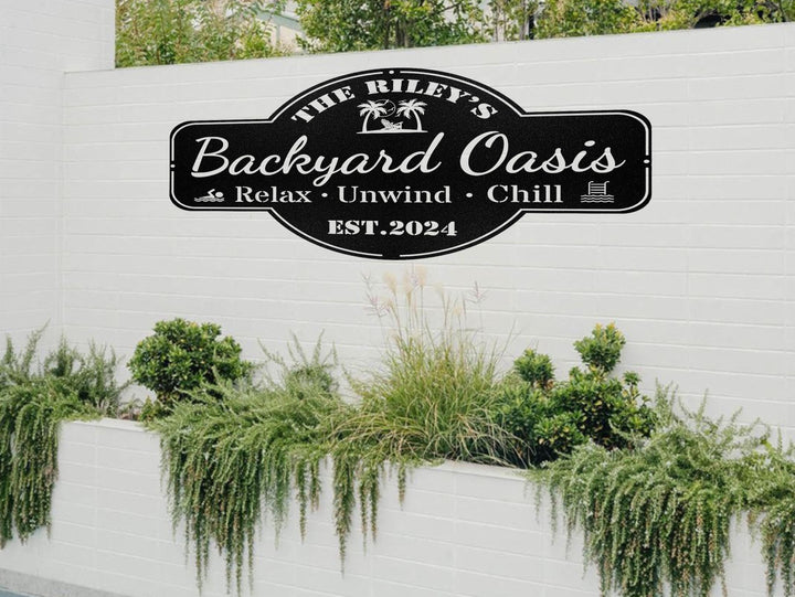 Personalized Backyard Pool Metal Sign,Outdoor Wall Decor,Pool Signs for Outdoor Personalized,Custom Backyard Oasis Sign Patio Decor, Gift