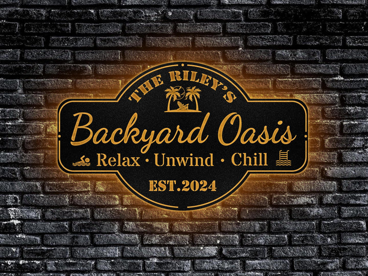 Personalized Backyard Pool Metal Sign,Outdoor Wall Decor,Pool Signs for Outdoor Personalized,Custom Backyard Oasis Sign Patio Decor, Gift
