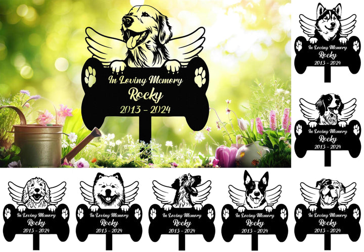 Personalized Dog with Wings Memorial Stake, Custom Dog Metal Garden Stake, Sympathy Sign, Pet Grave Marker, Remembrance Stake, Dog Loss Gift