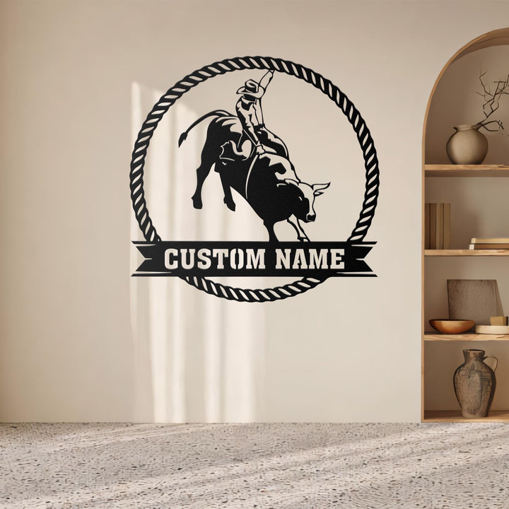 Custom Bull Rider Metal Wall Art LED Light Personalized Rodeo Name Sign Home Decor Cowboy Riding Bull Decoration Birthday Dad Gift