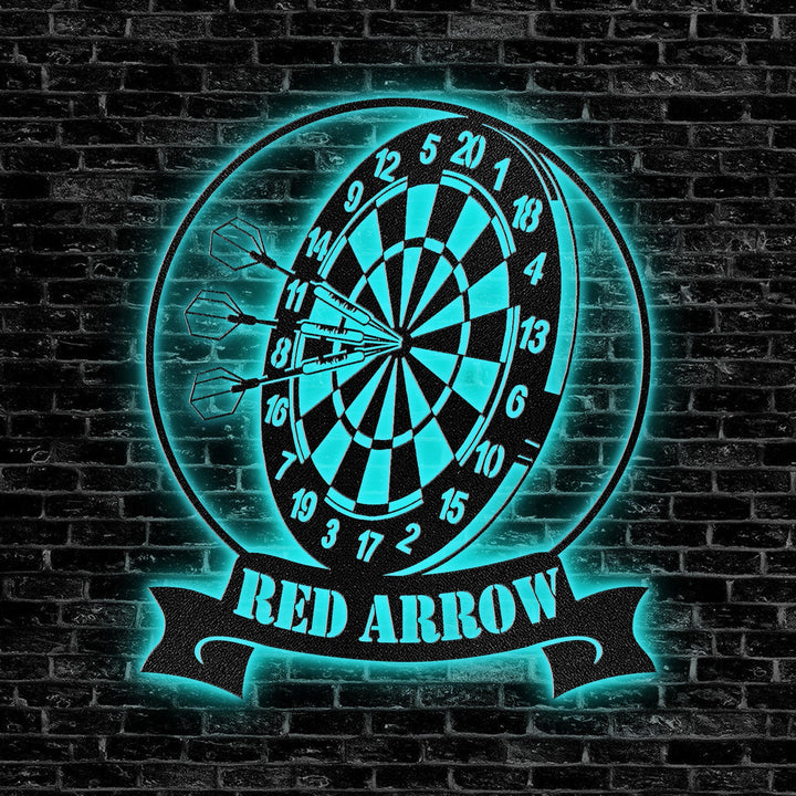 Personalized Dartboard Metal Sign Wall Art With Led Lights, Custom Dart Gamer Name Sign, Game Room Decor, Sport Wall Hanging, Home Decor