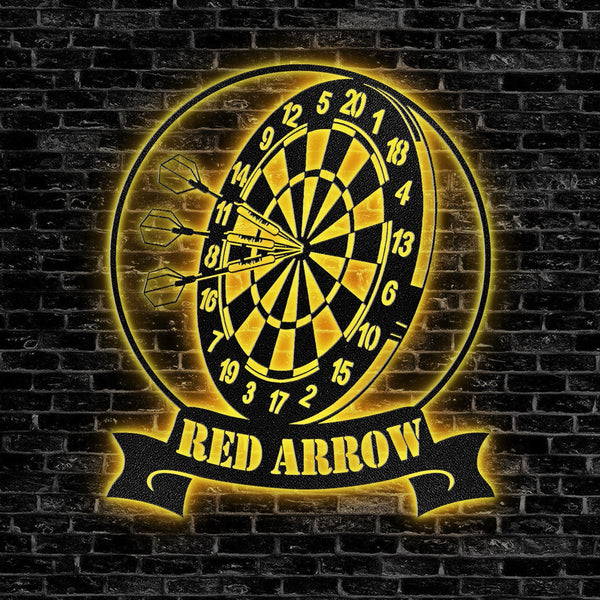 Personalized Dartboard Metal Sign Wall Art With Led Lights, Custom Dart Gamer Name Sign, Game Room Decor, Sport Wall Hanging, Home Decor
