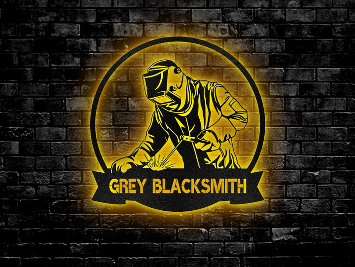 Personalized Blacksmith Metal Sign with LED Lights, Custom Blacksmith Metal Wall Art, Blacksmith Birthday Gift, Father's Day Gift